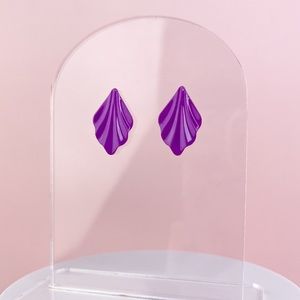 Vintage 80s Purple Metal Art Deco Style Design Bold Statement Stud Earri…